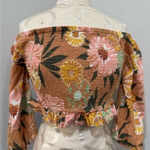 Roxy Floral Off-Shoulder Blouse - Brown and Pink